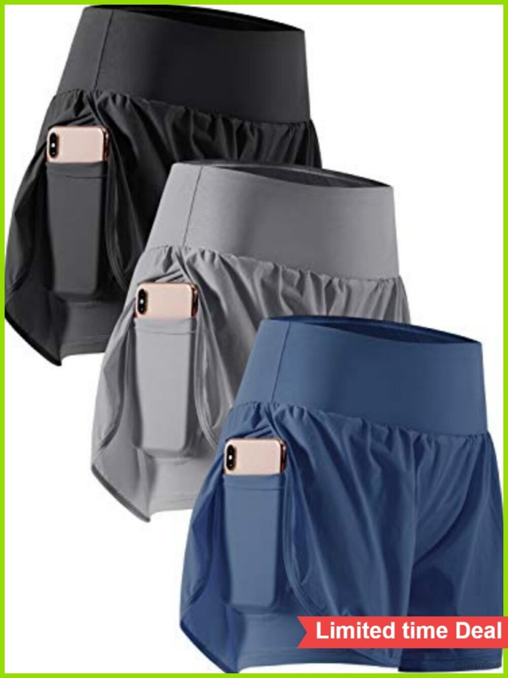 Women's Athletic Running Shorts with Phone Pockets, Spandex 2-in-1 Double Layer